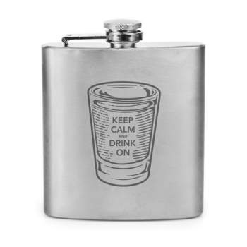 True Keep Calm Flask - Stainless Steel Flask Metal - Engraved Flask for Men - Novelty Gift 6oz Screw Top Set of 1