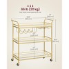 3-Tier Gold Bar Cart with Mirrored Shelves, Serving Cart with 4 Wine Bottle Holders & 3 Glass Racks, Locking Wheels for Kitchen Living Room, Gold - 4 of 4