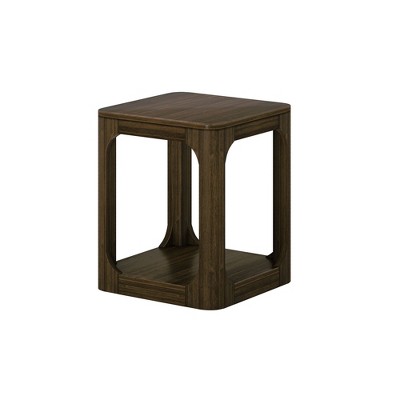 Walnut Square Side Table with Shelf and Storage, 20"