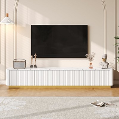 HDZNVF Luxury Fluted TV Stand for TVs Up to 85 inch, Media Console with 4 Drawers, White