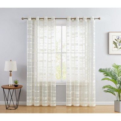 HLC.ME Broadway Stripe Decorative Semi Sheer Light Filtering Grommet Window Treatment Curtain Panels - Set of 2