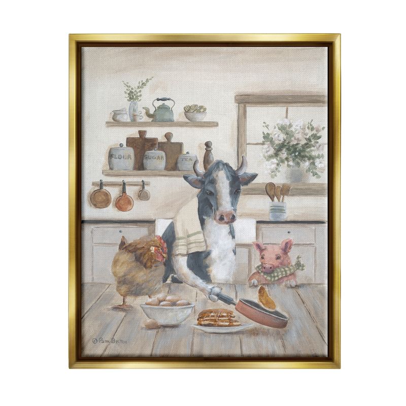 Stupell Industries Farm Animals in Kitchen Framed Floater Canvas Wall Art, 1 of 7