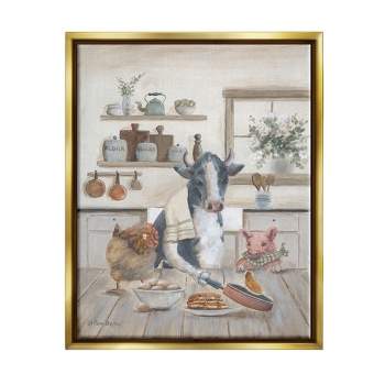 Stupell Industries Farm Animals in Kitchen Framed Floater Canvas Wall Art