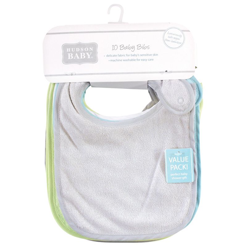 Hudson Baby Infant Boy Rayon from Bamboo Terry Bibs, Gray Mint Lime, One Size, 3 of 9