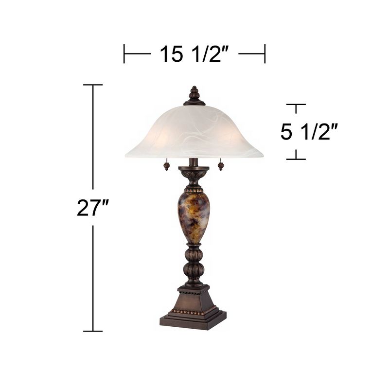 Kathy Ireland Alabaster Traditional Table Lamp 27" Tall Aged Bronze Faux Marble White Alabaster Glass Dome Shade for Bedroom Living Room Bedside Kids, 4 of 8