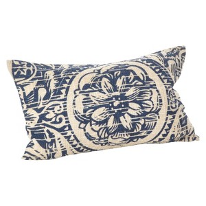 14"x23" Montpellier Floral Distressed Down Filled Throw Pillow Navy - Saro Lifestyle: Cotton, Indoor, Zipper Closure - 1 of 3