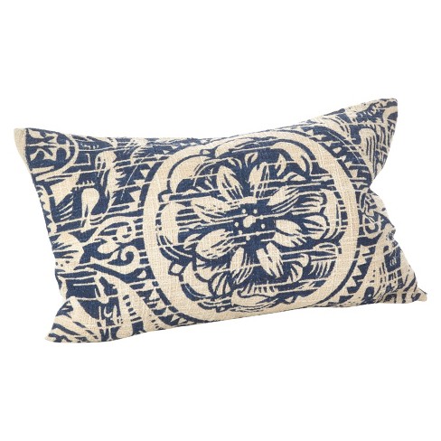 Navy Blue Montpellier Floral Design Throw Pillow 14 X23 Saro