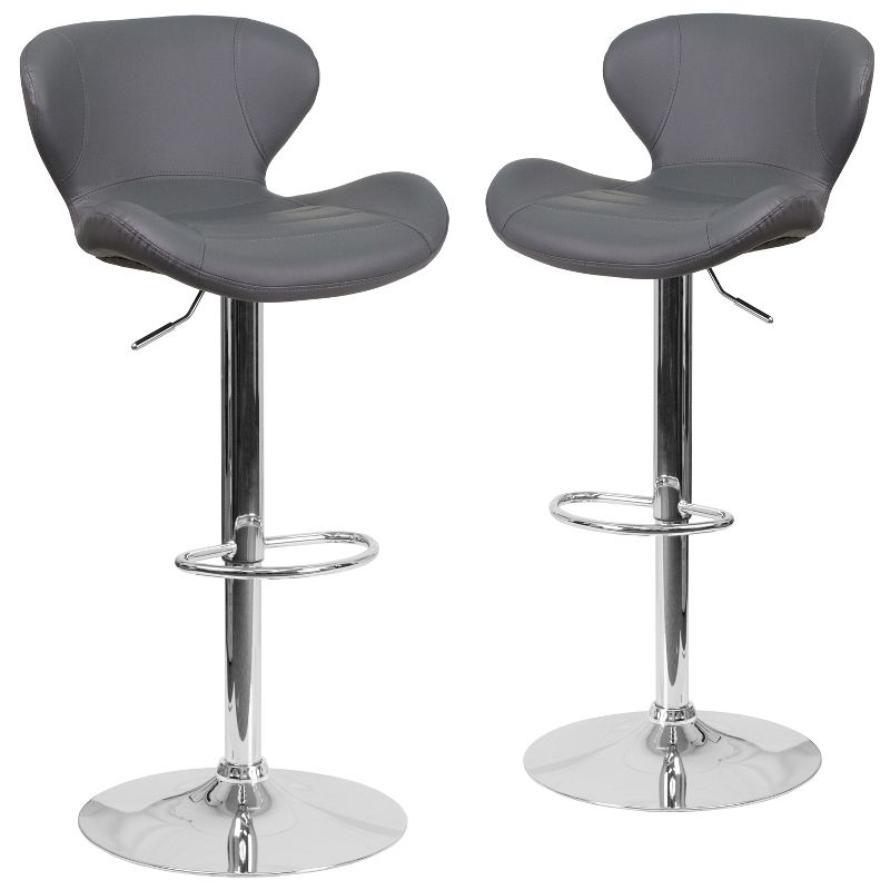 Emma and Oliver 2 Pack Contemporary Vinyl Adjustable Height Barstool with Curved Back and Chrome Base, 1 of 12