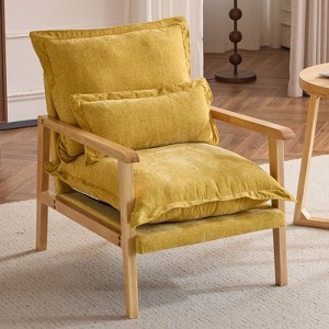 Karl Home Yellow Chenille Accent Chair Armchair With Pillow - 1 of 4