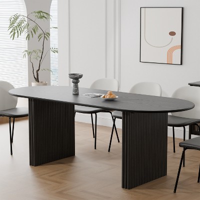 Wooakway 30"H Oval Oak Wood Dining Table Kitchen Table Conference Table Gaming Table with Double Pedestal