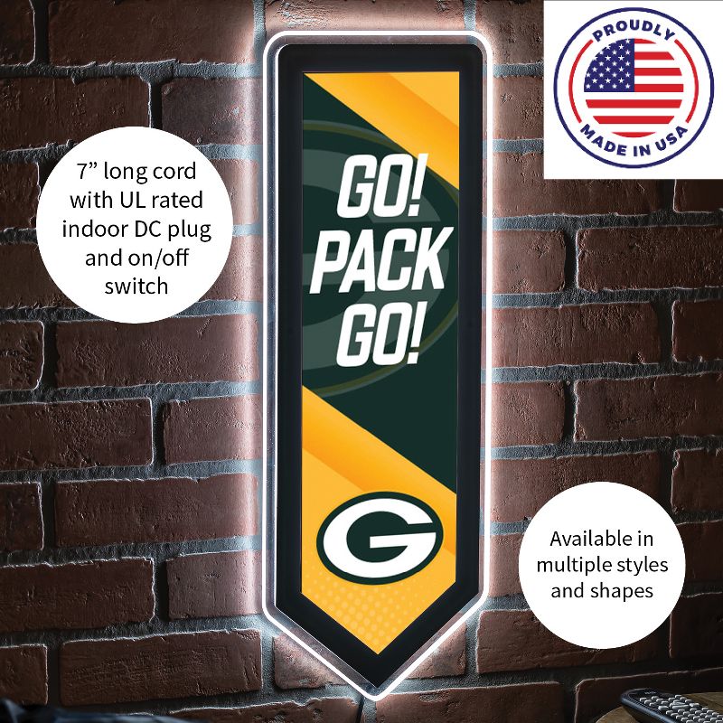 Evergreen Ultra-Thin Glazelight LED Wall Decor, Pennant, Green Bay Packers- 9 x 23 Inches Made In USA, 5 of 7