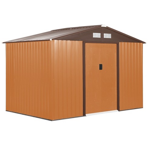 Outsunny 9' x 4' Metal Garden Storage Shed Tool House with Sliding Door  Spacious Layout for Backyard, Lawn Dark Gray