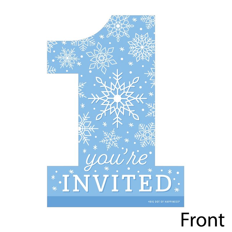 Big Dot of Happiness Blue Snowflakes 1st Birthday - Shaped Fill-In Invitations - Boy Winter ONEderland Party Invitation Cards with Envelopes Set of 12, 3 of 8