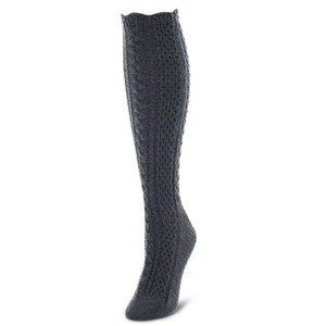 Memoi Pointelle Braid Chunky Knit Knee-High Socks Dark Gray Heather One Size - 1 of 2