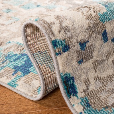 Modern Grey/Blue Synthetic 10' x 14' Easy-Care Area Rug