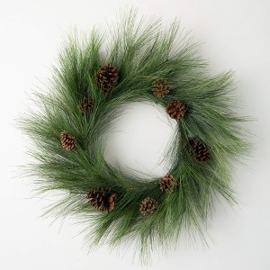 24"H Sullivans Long Pine & Pinecone Wreath, Green Winter Wreaths For Front Door - 1 of 2