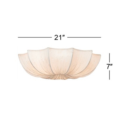 Contemporary 21" Chrome Flush Mount Ceiling Light with Ivory Fabric Bowl