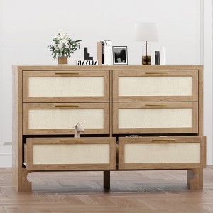 Dresser with 6 Drawers, Modern Wooden Dresser Chest with Golden Handles, Living Room, Hallway, Bedroom - 1 of 4
