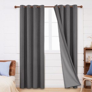 Deconovo Faux Linen Total Blackout with Coating Curtains (2 Panel) - 1 of 4