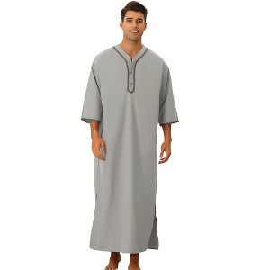 Lars Amadeus Men's Short Sleeves Button Loose Fit Loungewear Gown Nightwear - 1 of 4
