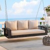 3-Person Double Strand PE Wicker Weave Porch Swing,Large Patio Swing Bench with Cushion And Chains For Backyard Poolside-Cuddlewood - 2 of 4