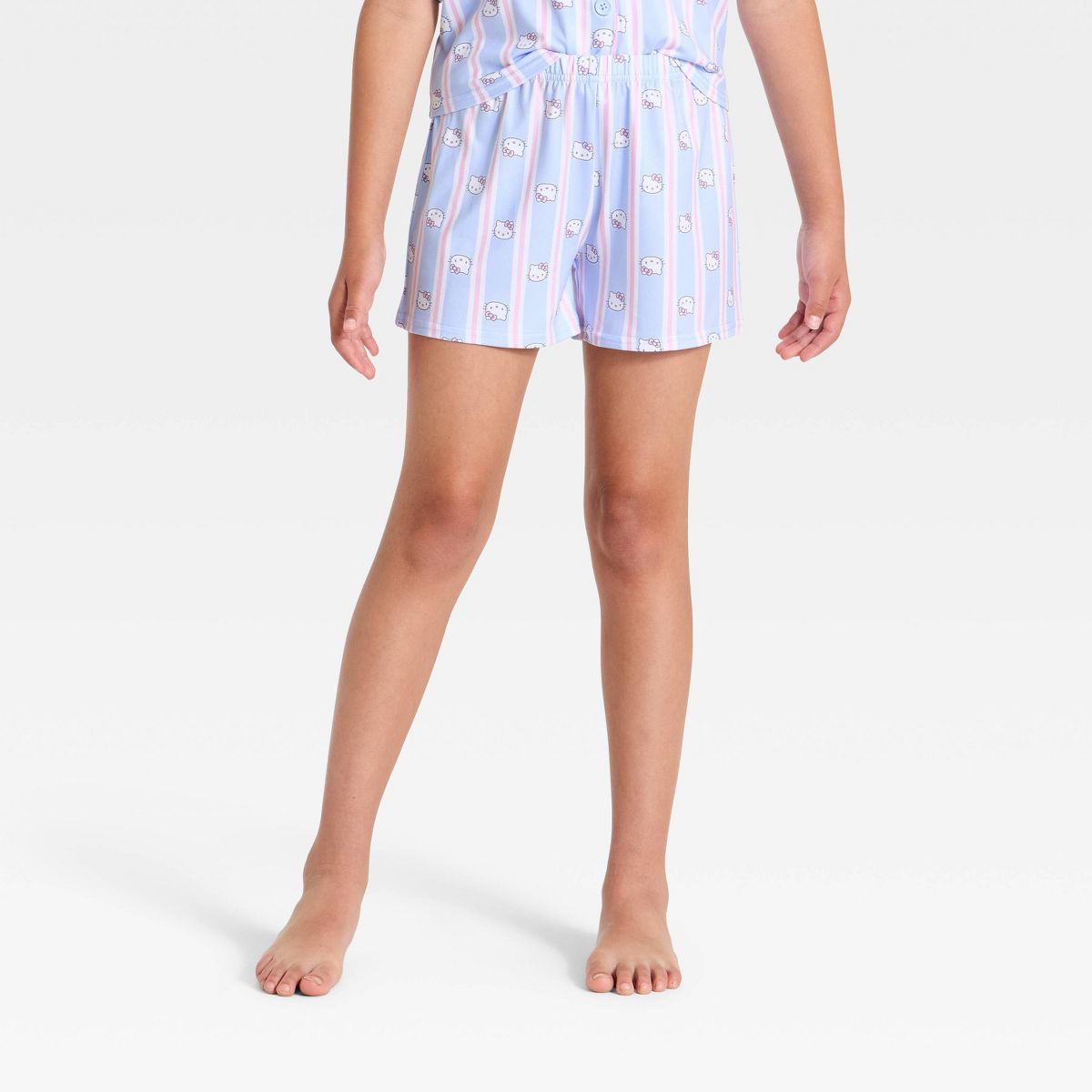 Girls' 2pc Hello Kitty  Striped Button-Down Pajama Set - Blue - thumbnail 4