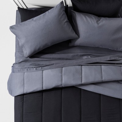 Black Solid Reversible Comforter Set Twin Twin Xl 5pc Room