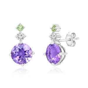 Simona Sterling Silver, 8mm Amethyst & Small White Topaz & Peridot Earrings - Purple - 1 of 2
