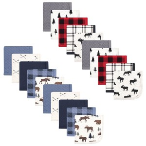 Hudson Baby Infant Boy 20Pc Quilted Cotton Washcloths, Moose Moose Bear, One Size - 1 of 3