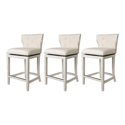 Maven Lane Hugo Low Back Kitchen Stool with Fabric Upholstered Seat, Set of 3
