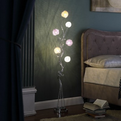 Vynxaria 58.5 Inch Floor Lamp with 6 Circular Shades: 2 Amber, 2 Purple, 2 Silver, Ideal for Bedroom and Living Room