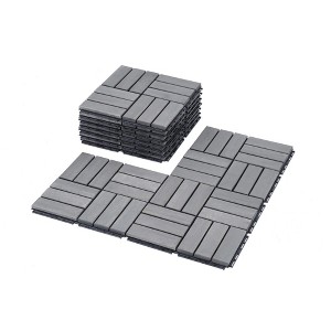 Gulches 30 PCS Interlocking Deck Tiles Checker Pattern, 12" x 12" Square Light Gray Acacia Hardwood Outdoor Flooring for Patio, Bancony, Pool Side - 1 of 4