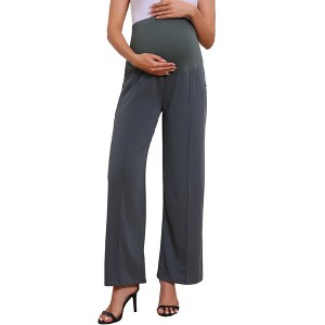 INSPIRE CHIC Maternity Work Pants Over-the-Belly with Pockets Semi-Formal Business Stretchy Wide Leg Pregnancy Trousers Medium Grey : Target