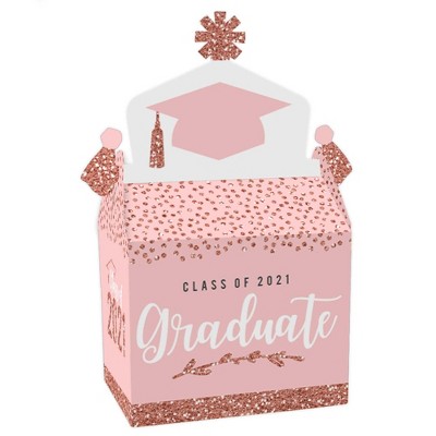 Big Dot of Happiness Rose Gold Grad - Treat Box Party Favors - 2021 Graduation Party Goodie Gable Boxes - Set of 12