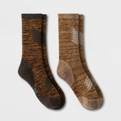 Men's Trekker Peak Crew Socks 2pk - All in Motion™ Oatmeal/Dark Brown 6-12