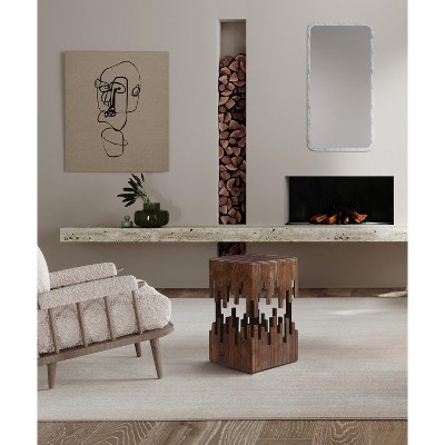 Royal Hampton 24 Inch Accent Side End Table, Brown Acacia Wood, Slatted Square Top, Handcrafted Abstract Silhouette