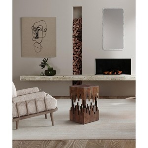 Royal Hampton 24 Inch Accent Side End Table, Brown Acacia Wood, Slatted Square Top, Handcrafted Abstract Silhouette - 1 of 1