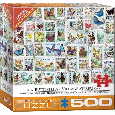 Eurographics Inc. Butterflies Vintage Stamps 500 Piece Jigsaw Puzzle