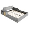 Full/Queen Size Velvet Upholstered Grounded Bed Frame, Mother & Child Platform Bed with Bedside Desk and Little Round Stool - ModernLuxe - 4 of 4