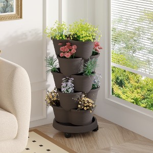 VECELO 5-Tier Vertical Garden Planter, Self Watering Stackable Planter with Wheels for Strawberries, Flowers, Vegetables, Set of 1/2 - 1 of 4