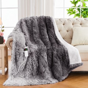 Inhand Heated Blanket Electric Throw - 50"x60" Gradient Gray Flannel Heating Blanket Throw Auto-Off 10 Heat Level Over-Heat Protection - 1 of 4