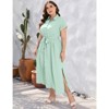 Coolmee Women's Plus Size Summer Dress Tie Belt Work Polo Dress Business Casual Button Down Maxi Dresses - 3 of 4