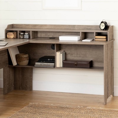South Shore Weathered Oak L-Shaped Corner Desk with Hutch