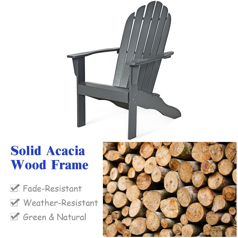 Costway Outdoor Adirondack Chair Solid Wood Durable Patio Garden Furniture GrayNaturalWhite, 5 of 10