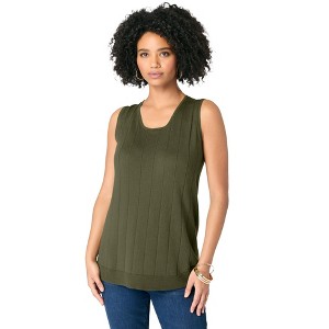 Roaman's Women's Plus Size Fine Gauge Drop Needle Tank Top - 1 of 4