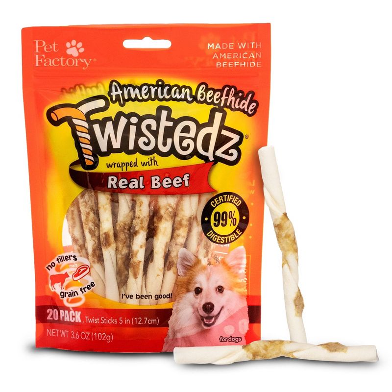 Pet Factory Twistedz American Beefhide Twist Sticks w/ Meat Wrap - 5", 20 Count, 1 of 7