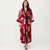 Anna-Kaci Lounge Women's PLus Size Floral Satin Long Robe with Contrast Trim, Wrap Front Silhouette and Waist Tie Belt - 3 of 4