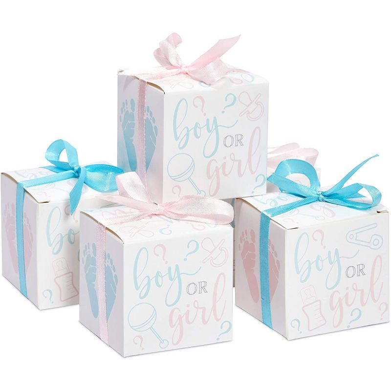 Sparkle and Bash 50 Pack Paper "Boy or Girl" Gender Reveal Party Favors Treat Boxes with Ribbons, 1 of 7