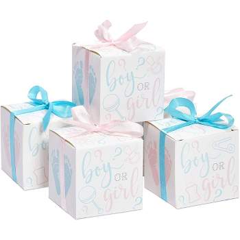 Sparkle and Bash 50 Pack Paper "Boy or Girl" Gender Reveal Party Favors Treat Boxes with Ribbons