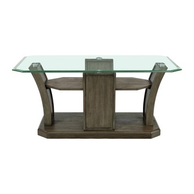 Transitional 44'' Gray Wood & Glass Rectangular Coffee Table